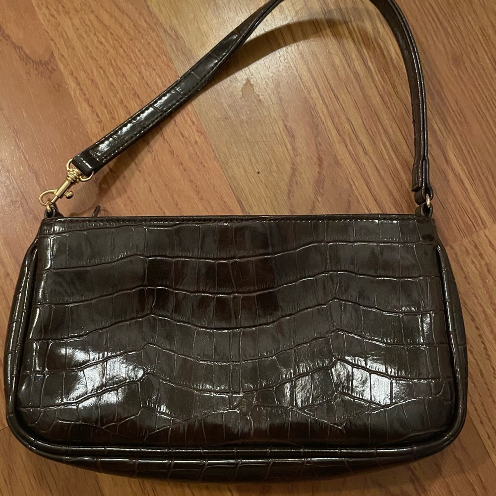 Brown Faux Leather Shoulder Bag